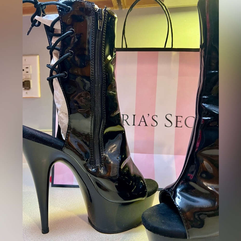Pleaser Lace-up Open Toe Ankle Boot Booties Patent Stripper Burlesque 8 7.5 OF